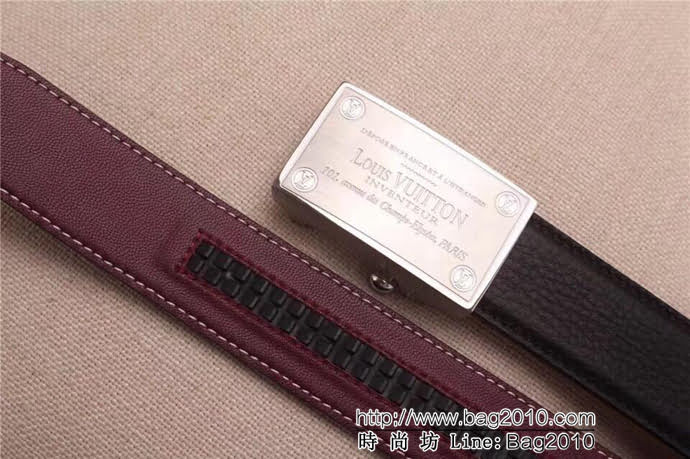 路易威登LV 雙面原版進口荔枝紋牛皮316精鋼L字母鋼自動扣 男士皮帶  xfp1237